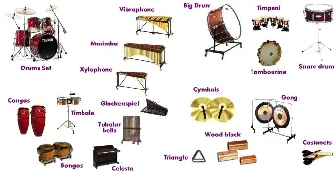 Different kinds of percussion outlet instruments